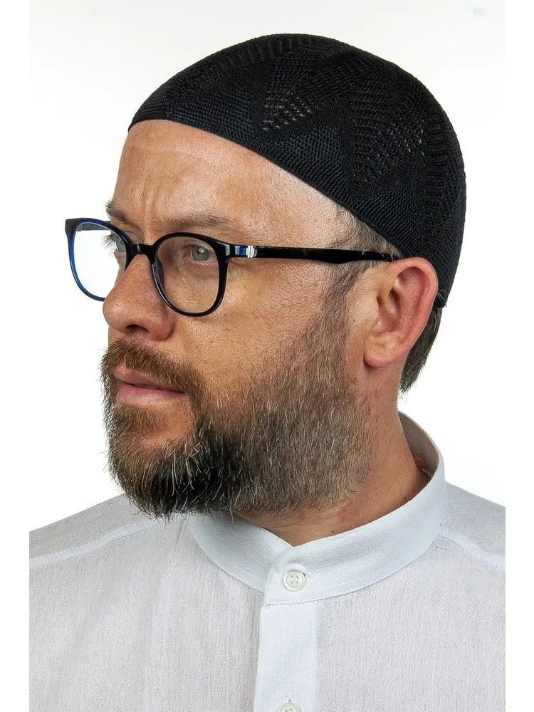 

Knitted Lace Prayer Cap Navy Blue 1 Piece