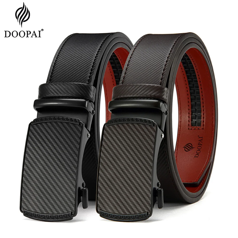 DOOPAI Belt Men, Ratchet Belt Dress Adjustable PU Designer Belt