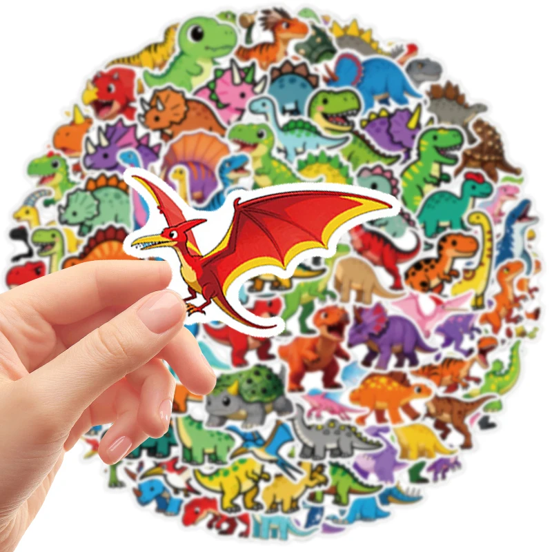 100-teiliges Dinosaurier-Aufkleber-Set, niedliche Cartoon-Tier-Aufkleber, Vinyl, wasserfest, für Scrapbooking, Skateboards, Laptops – Detail 4