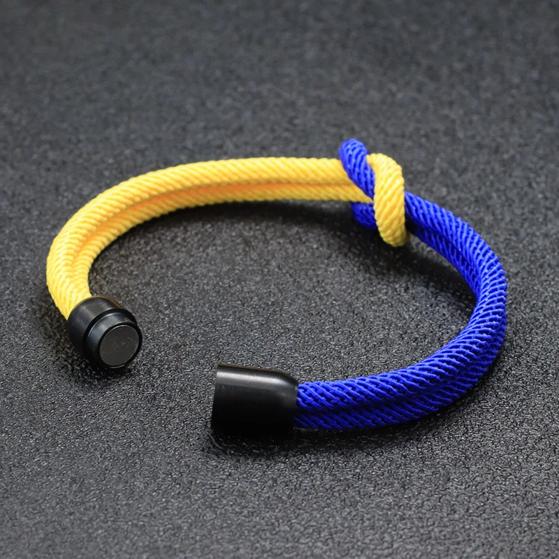 Noter neue Color block Cord Kette Armband Männer Edelstahl Magnet verschluss gelb blau Armband Ukraine Symbol erkek bileklik – Detail 7