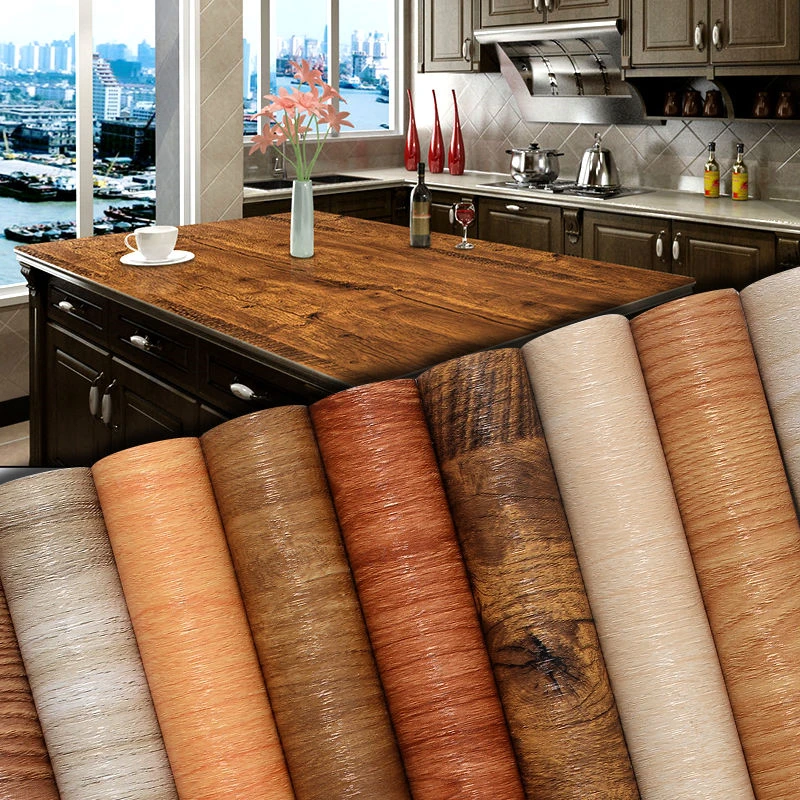 Self-Adhesive PVC Waterproof Wood Grain Wallpaper Rolls Kitchen Stickers Furniture Wardrobe Table Wall Papers Home Decor 2