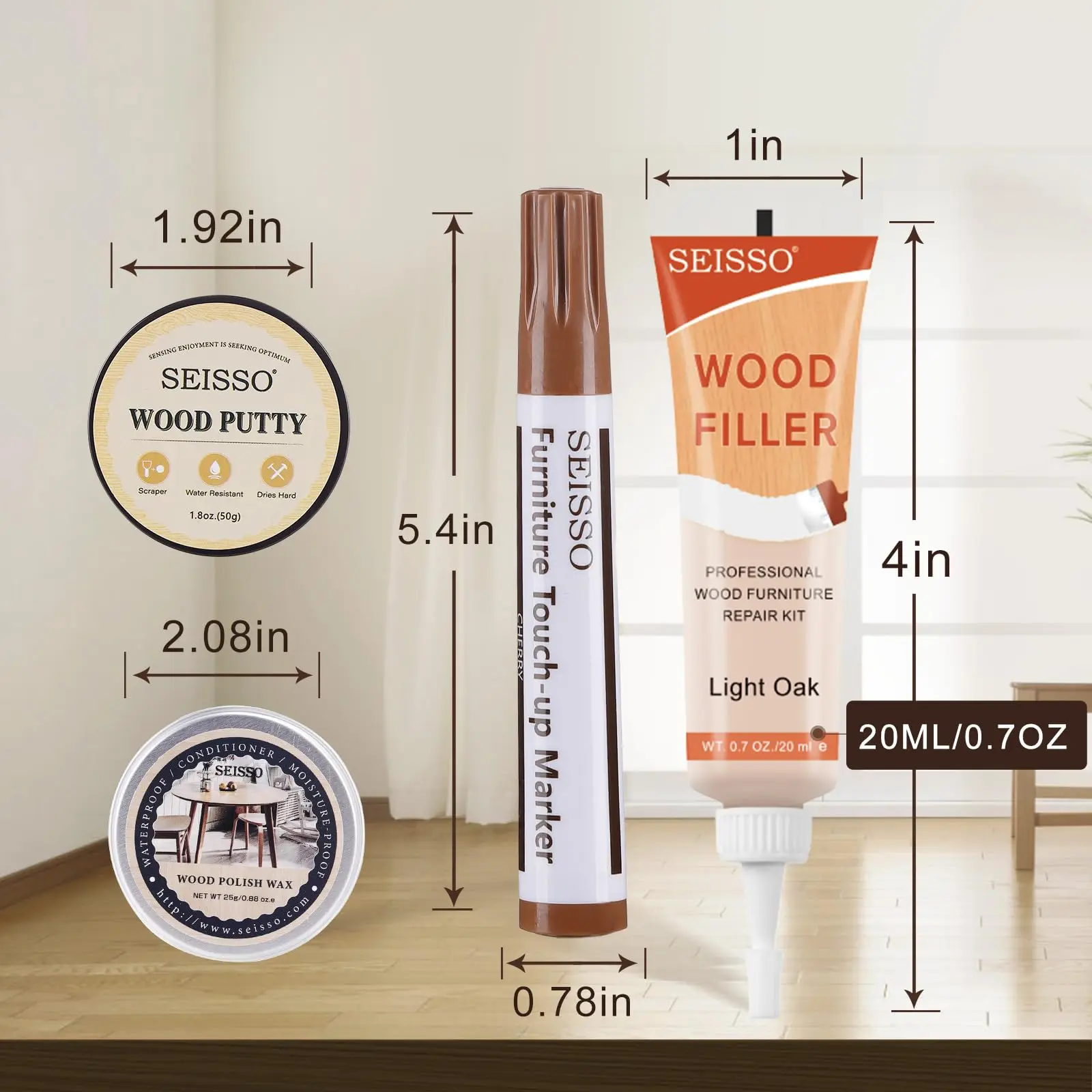 SEISSO Furniture Scratches Stains Cracks Repair Kit 6Pcs Colors Fillers 6 Markers Wood Putty Polish Wax Set For Door Table Cabin