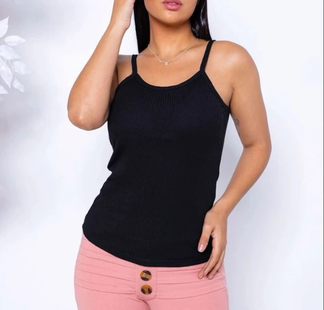 Blusa alça fina canelado com bojo feminino moda fashion - AliExpress