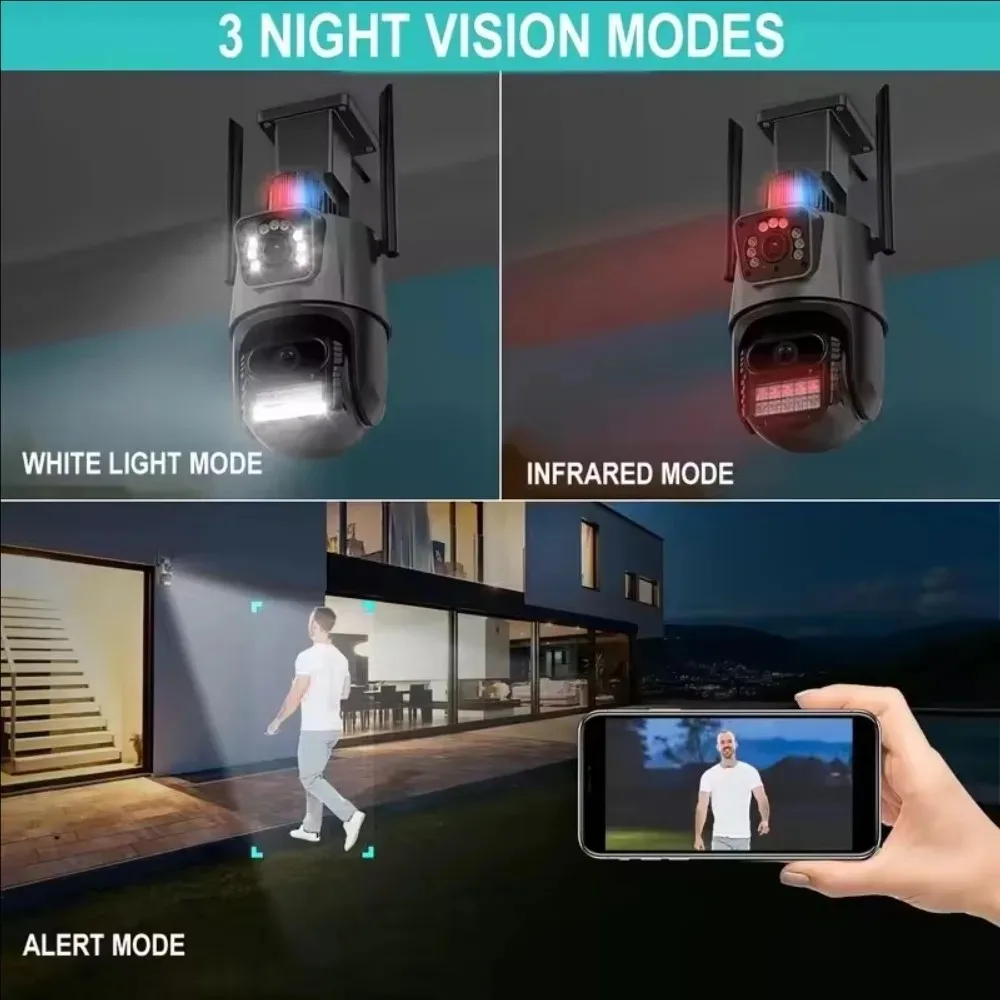 12MP 6K WiFi IP Camera Outdoor Three Lens Dual Screens 8X PTZ Zoom Video Auto Track Security Protection Surveillance 5
