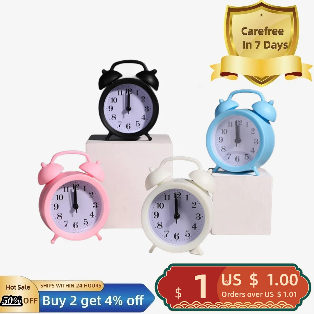 

Double Bell Clock Accurate Timekeeping Battery Operated Analog Mini Round Bedside Desk Alarm Clock Cute Kids Gift