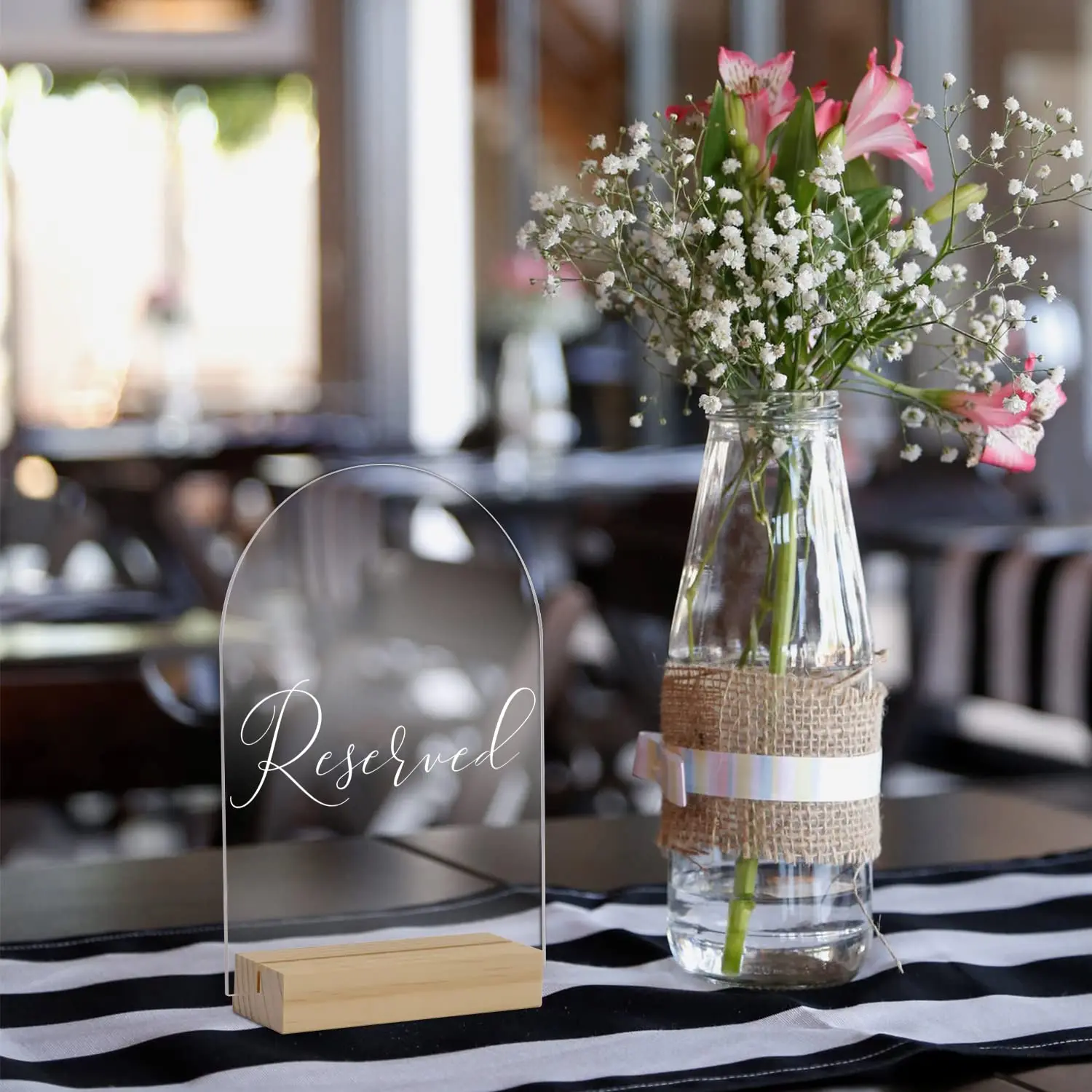 Clear Arch Acrylic Sign Wood Stand Blank Arched Sheets DIY Sign Blank for Wedding Table Numbers Menu Signs Bar List