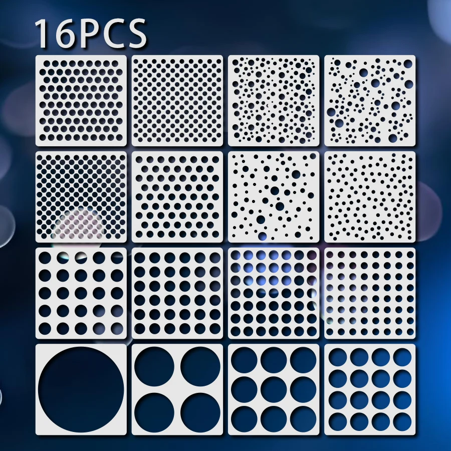 페인팅용 16PCS 도트 스텐실 재사용 가능한 원형 스텐실 템플릿 DIY 벽 예..