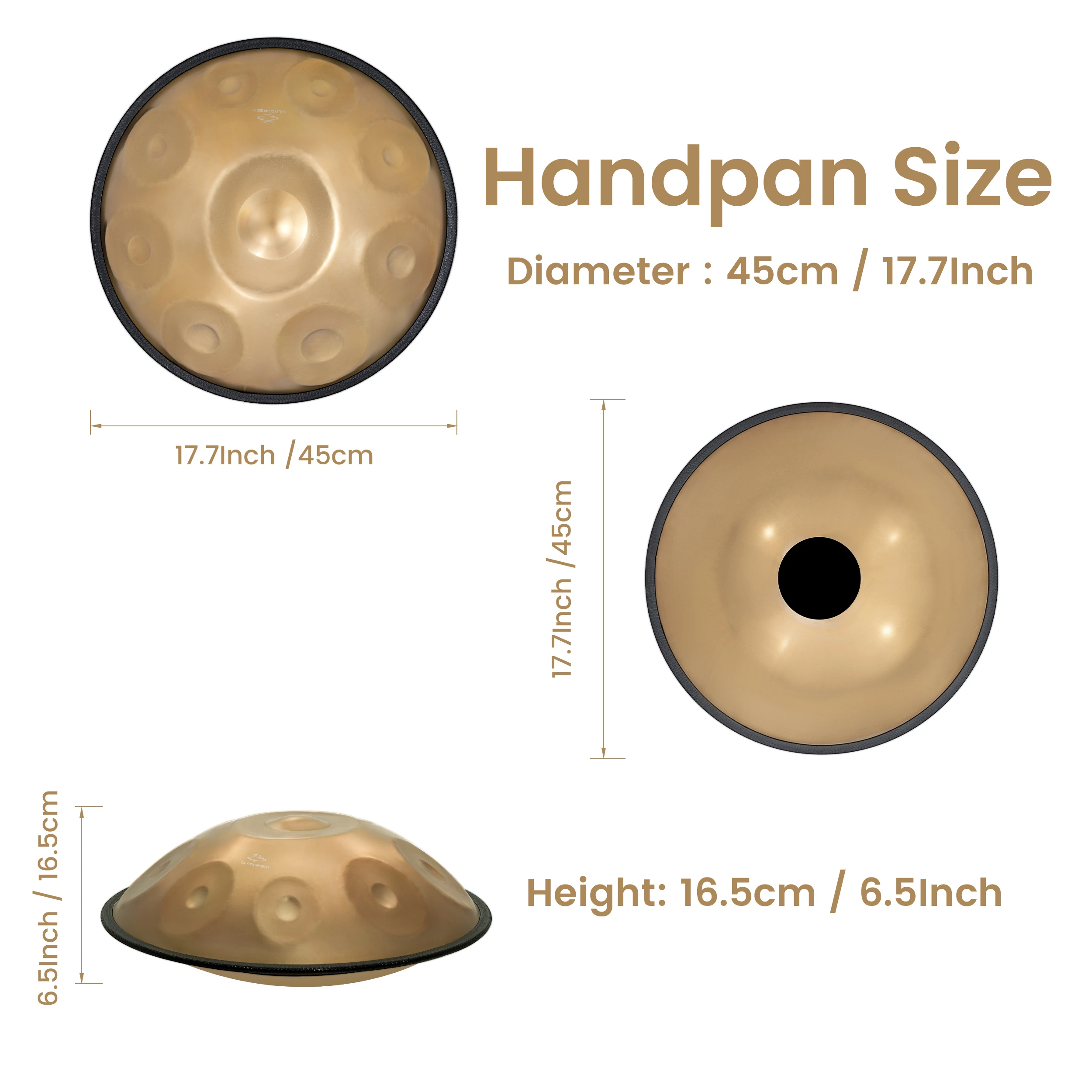 GLADFRESIT Handpan Drum 9 Notes, 18 Inches, In G Minor