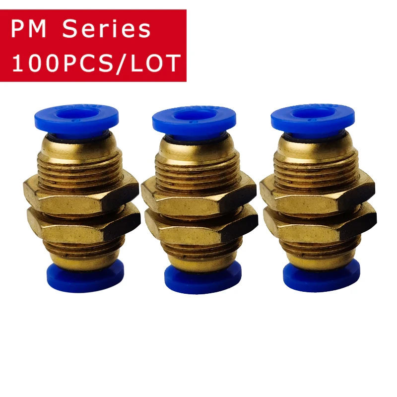 

100PCS PM Straight Bulkhead Union Connector 4-12mm Hose Plastic Push In Air Fitting Plumbing Pneumatic Fitting