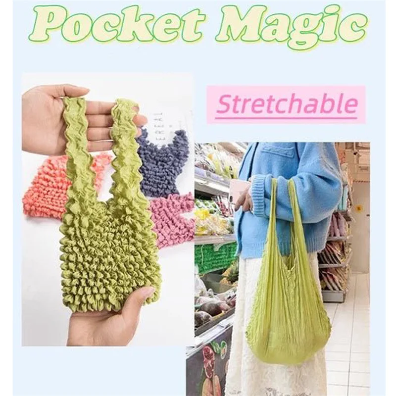 

Magic Stretch Bag Pleated Bag Shopping Storage Bags Reusable Large Capacity Makeup Organizers Portable Foldable Handheld Bag