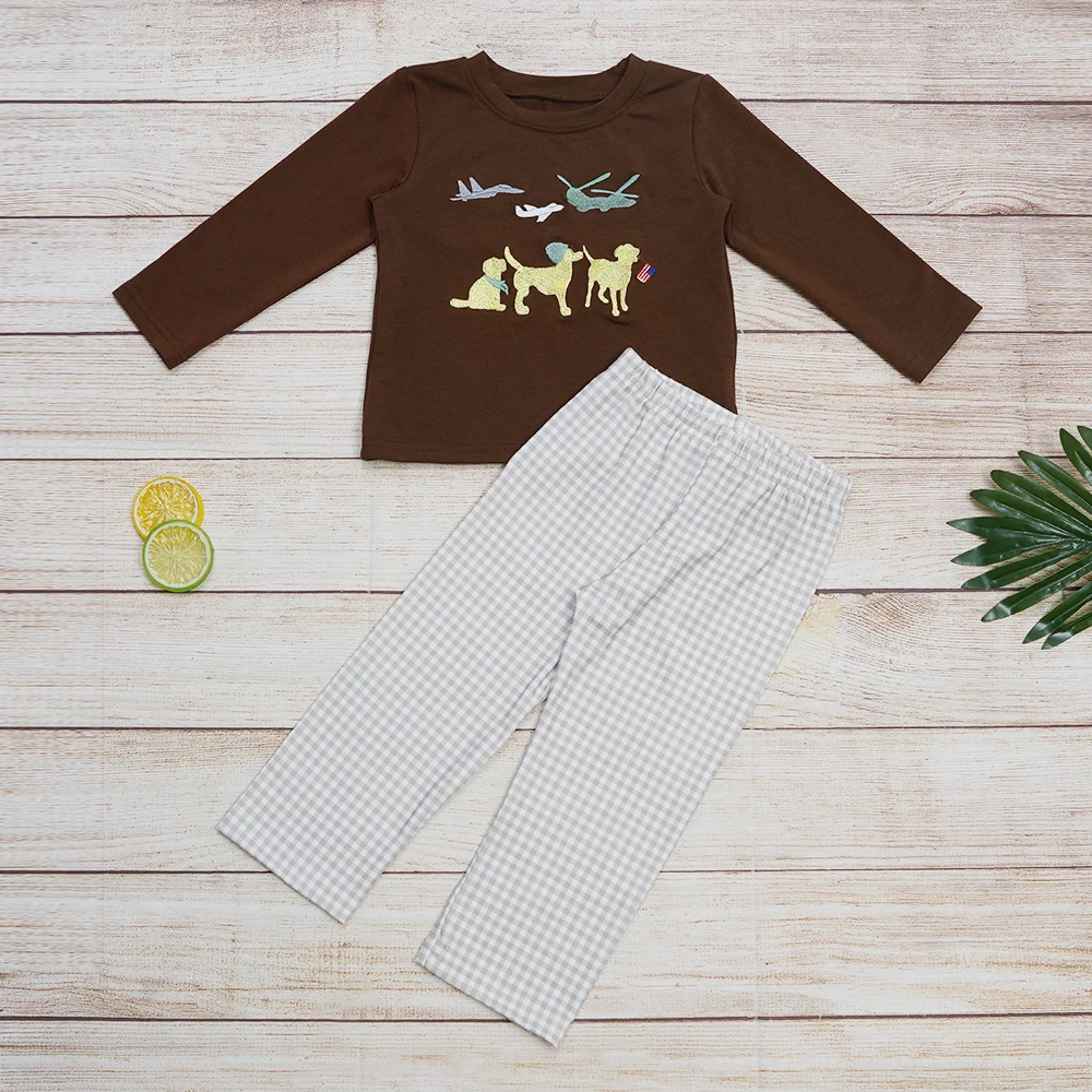 

Toddler Outfits Baby Boys Clothes Set Kids Puppy Embroidery Bodysuit Long Sleeve Lattice Pants Toddler Suit For 1-8T Babi Boy