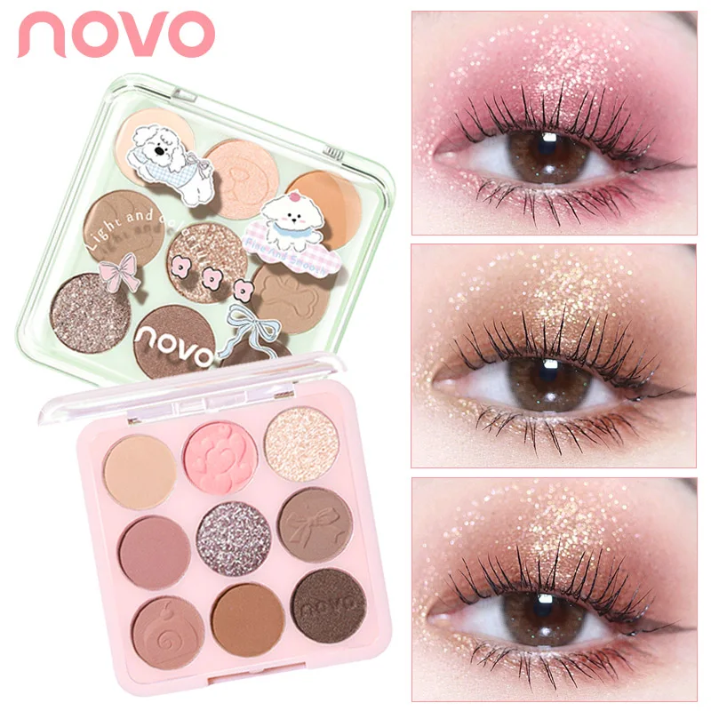 9-Color Eyeshadow Palette - Matte & Shimmer Finish,Water And Sweat Resistant, Long-Lasting Wear, Blendable,  Highlight And Blush