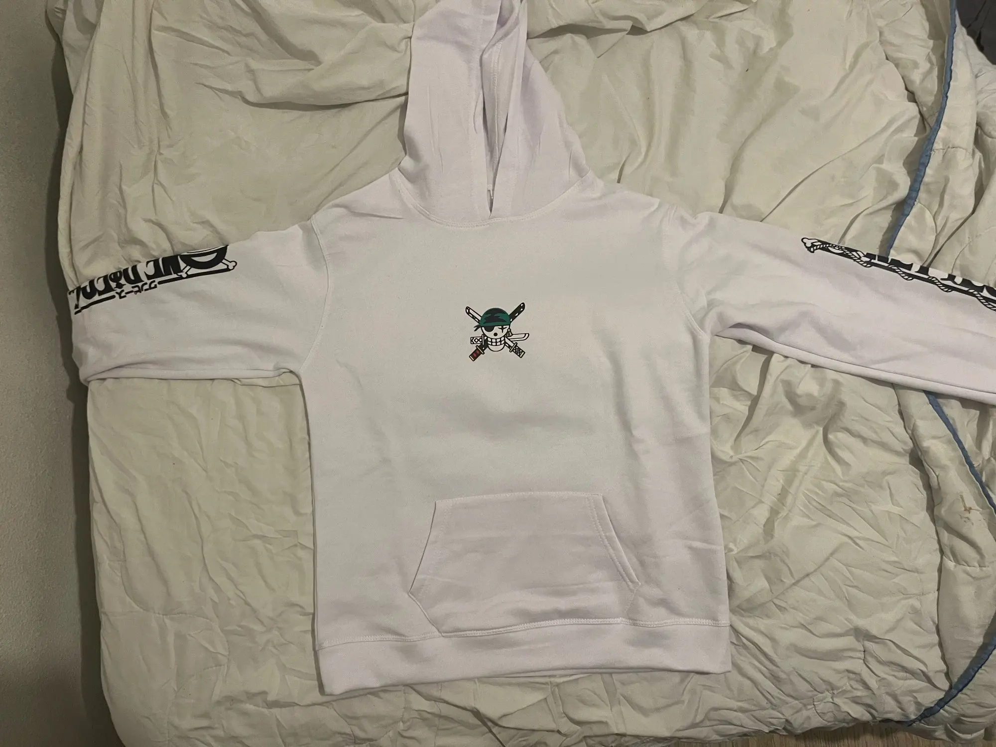 One Piece Zoro Hoodie – Anime Zip-Up Jacket with Sleeve Logo and Back Graphic (Multiple Colors)