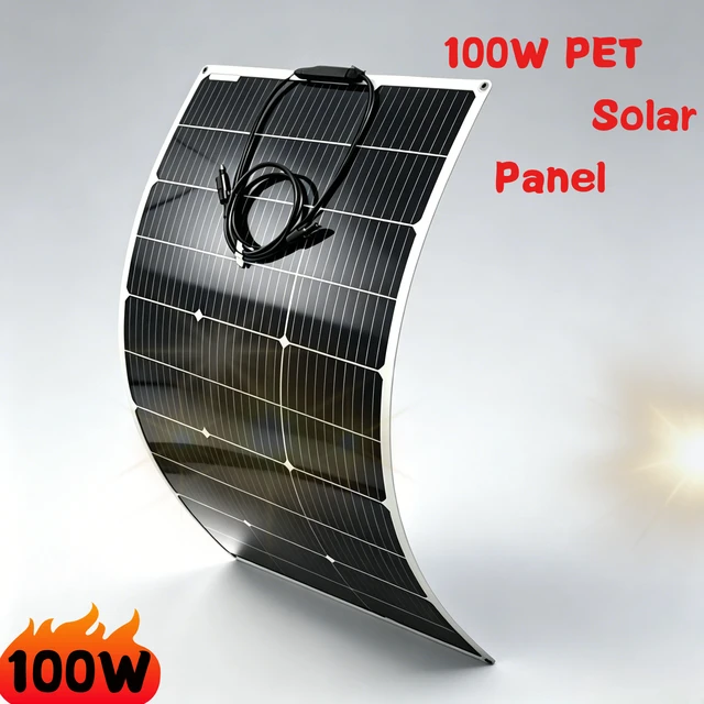 Panneau solaire monocristallin flexible 100W PET, chargeur solaire portable pour camping-car, camping, yacht, alimentation de batterie extérieure 1