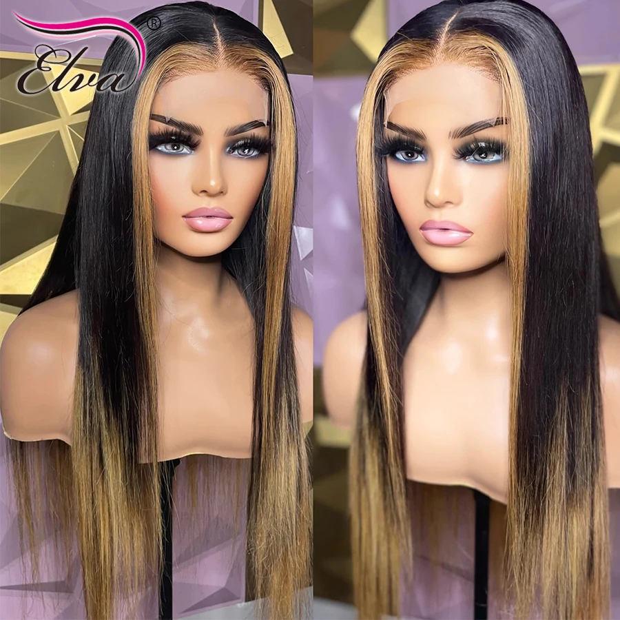 13x6 парики из прямых человеческих волос с эффектом омбре Elva бразильские волосы