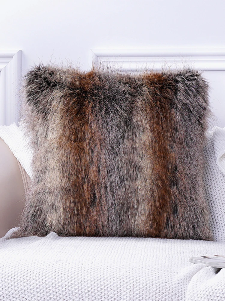 High-end Fluffy Faux Fox Fur Throw Pillows Decor Home High Quality Plush Back Cushion for Sofa Bed Chair Super Soft Cushion Cozy 5