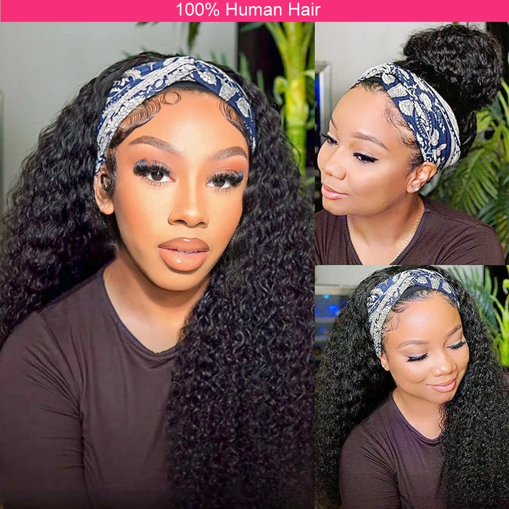 Afro Kinky Curly Human Hair Headband Wig Non Lace Front Wig Women Headband Wigs Black Women Human Hair Wear and Go human hair wigs