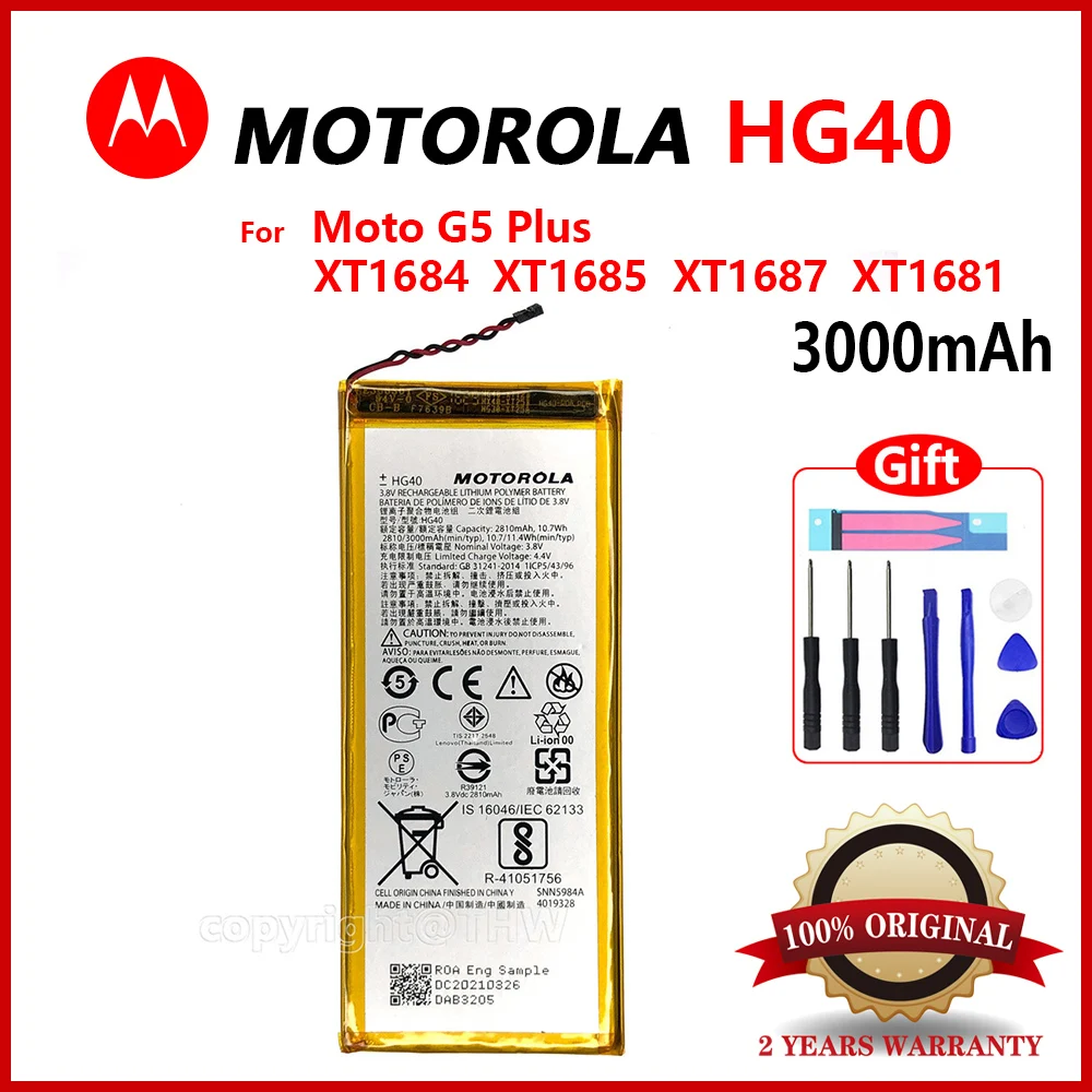 

100% Original Motorola 3000mAh HG40 Replacement Phone Battery For Moto G5 Plus XT1684 XT1685 XT1687 XT1681 High quality Batteria