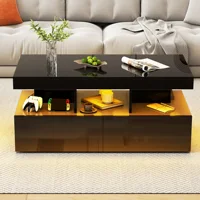 Superaly, Table basse avec lumières LED à changement de couleur, Table de loisirs multifonctionnelle pour appartements et maisons d'hôtes, Table basse de salon, Table basse de rangement avec deux tiroirs, Table basse de style panneau, Console de rangement, Table d'appoint, Noir 4