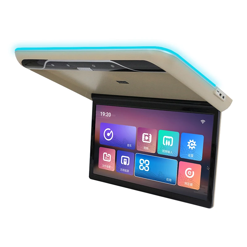 22 Zoll Autodachmonitor TV Flip Down 1080P Videoplayer IPS Deckenbildschirm 16 Farben Umgebungslichter SD HDMI FM Android