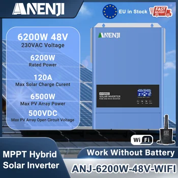 ANENJI 6200W Hybrid Solar Inverter 48V 220V Pure Sine Wave On Off Grid Inverter 120A Mppt Charge Controller for Solar Panel PV