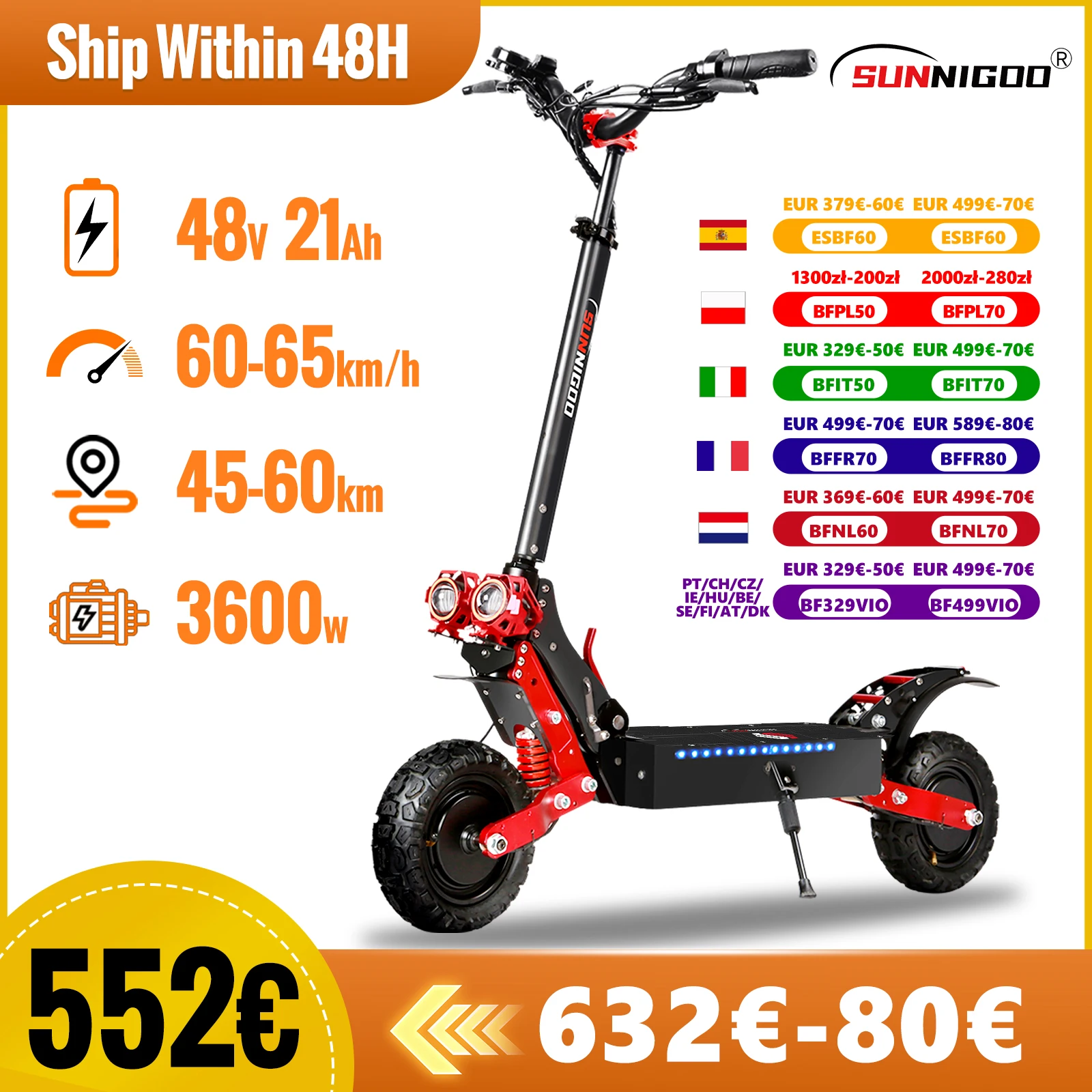 Hulajnoga elektryczna Sunnigoo X7 3600W z EU za $564.23 / ~2108zł Hulajnoga elektryczna Sunnigoo X7 3600W z EU za $564.23 / ~2108zł