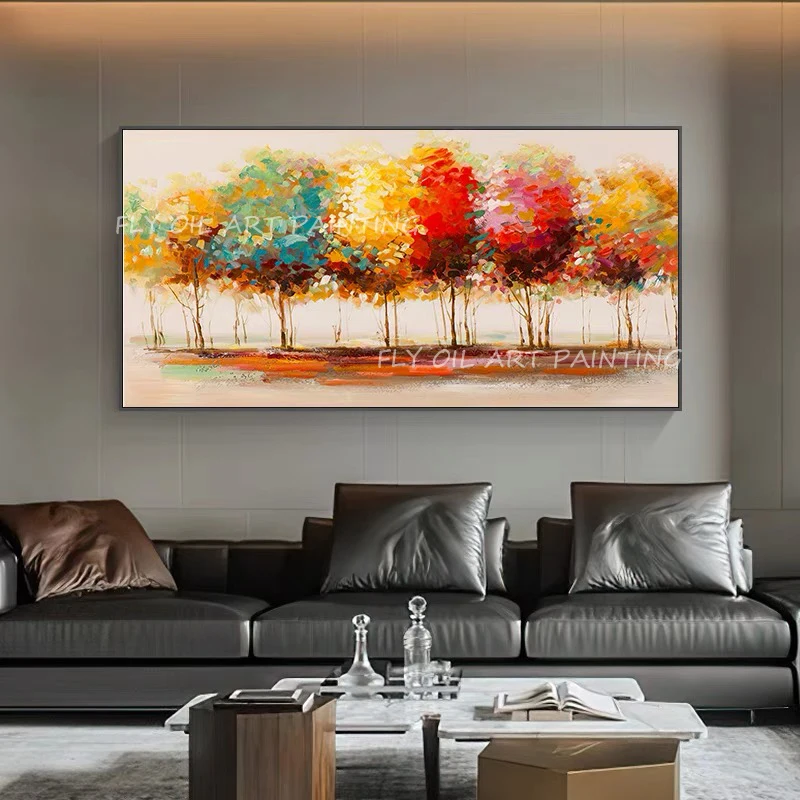 

100% Hand Painted colorful tree forest outside scenery landscape artwork thick oil painting for home and living room decoration