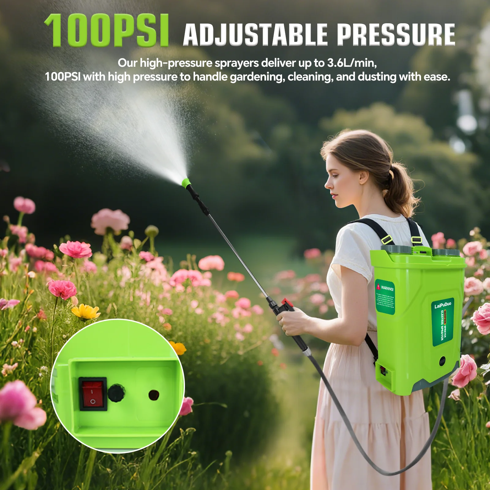 20L Battery Powered Backpack Sprayer 100PSI Electric Graden Sprayer Weed Yard Sp