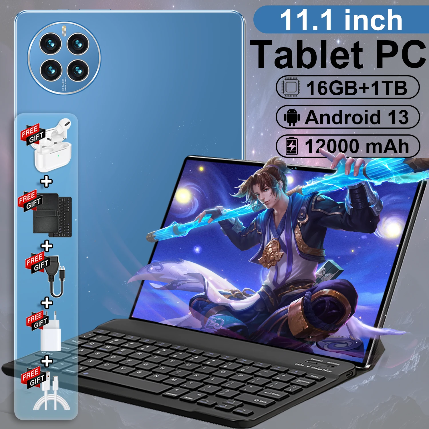 2024 Nuova Versione Globale Tablet Android 13 Tablet Da 11.1 Pollici 16Gb Ram 1Tb Rom 12000Mah Rete Wifi 14 Core