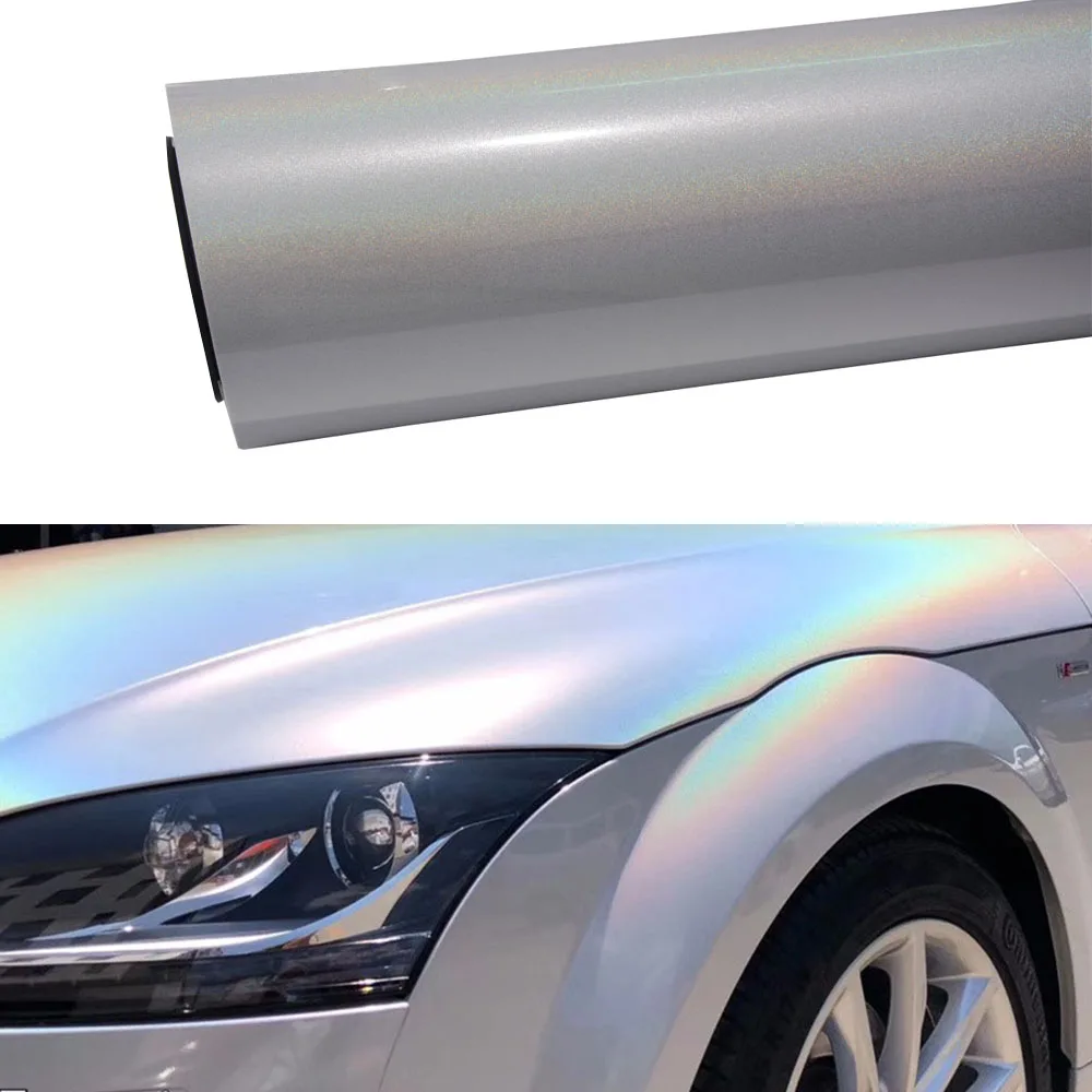 R003 Rainbow White New Arrival Glitter Holographic Vinyl Wrap For Car