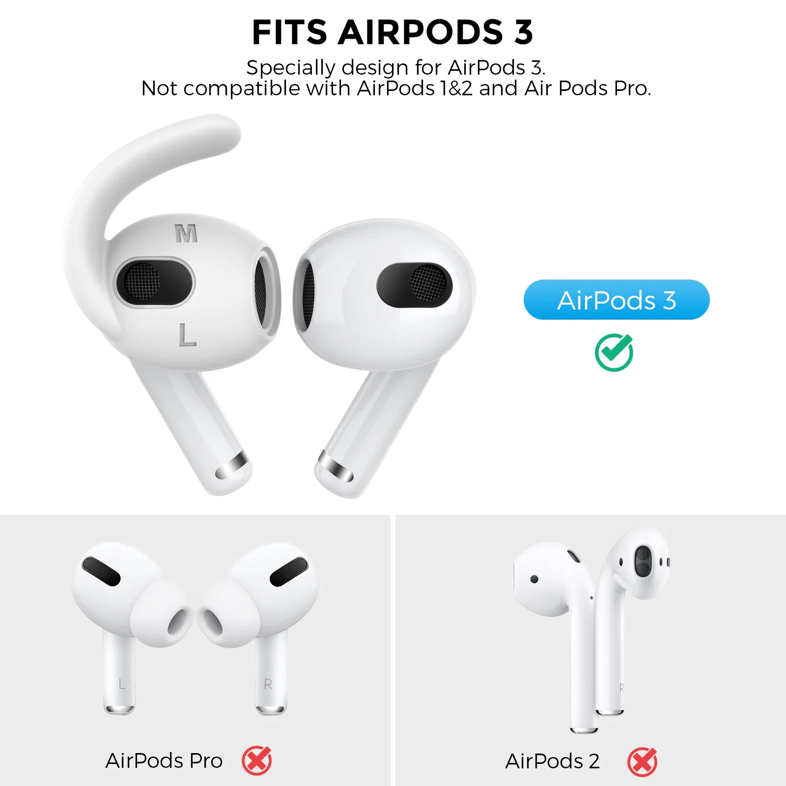 Silicone earphone pads iPhone AirPods pro ear hook 3 pairs one size - 5