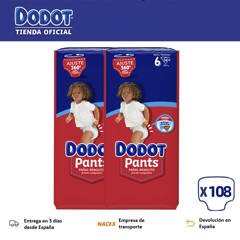 Dodot Pants Bebé Seco Jumbo Pack, Tallas 4, 5, 6, 7, De 92 a 132 Pañales  Desechables Para Bebé, 12 horas de Sequedad, Ajuste 360, Pack Ahorro