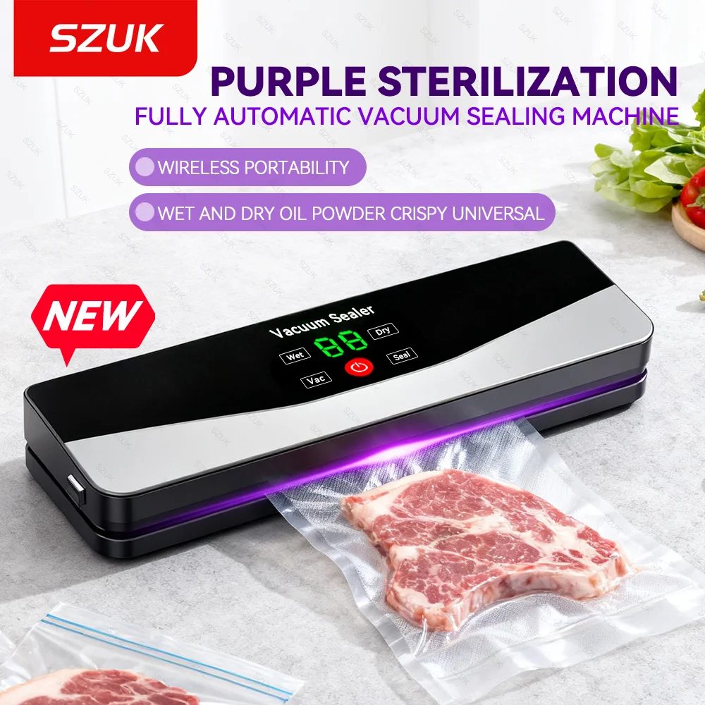 SZUK Food Vacuum Sealer Machine Electric Built in Cutter Dry Wet Food Packaging Kitchen Storage Seal Vacuum Packaging