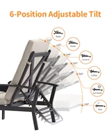 SeeHill Aluminum Outdoor Chaise Lounge Chair with Cushion, Adjustable Backrest Pool Lounger for Patio or Deck Use, Gunmetal 3