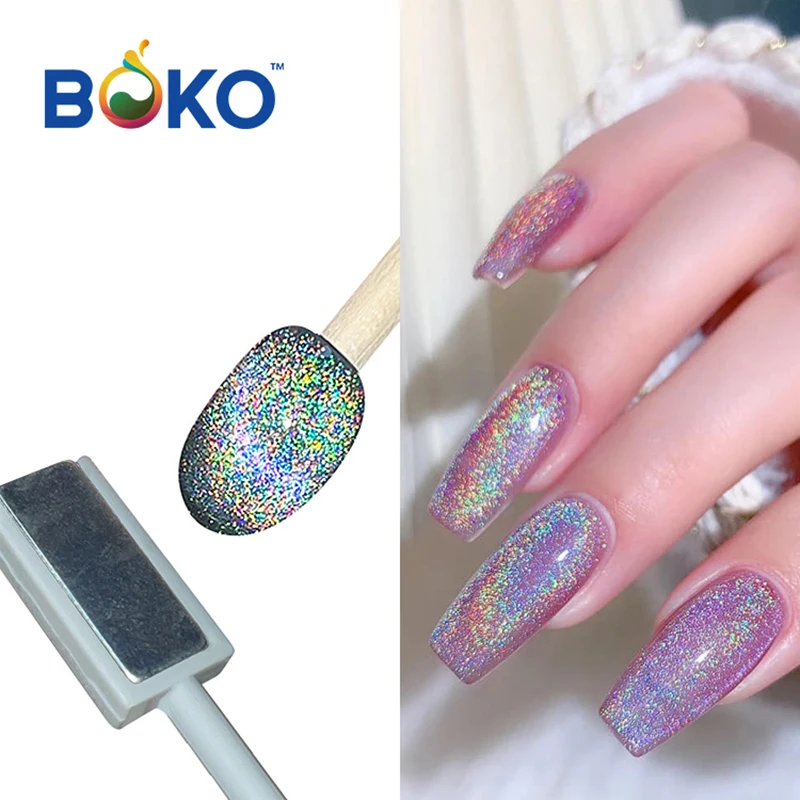 BOKO Hot Selling Rainbow Holographic Gel Nail 9D Laser Cat Eye Effect Polish Magnetic Original Pigments 0.2g/PC