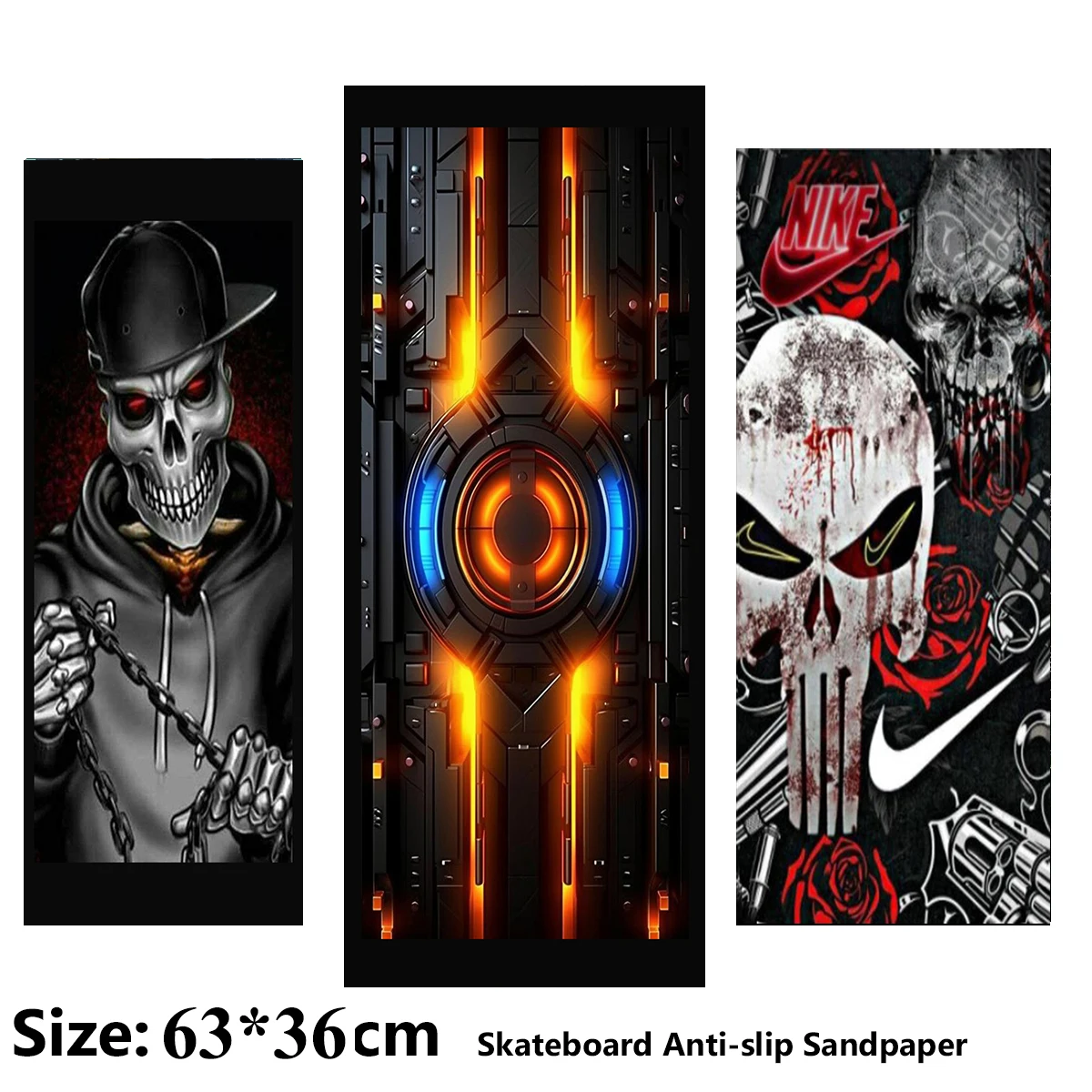 

Cool Skull Warrior Pattern Electric Scooter Anti-slip Sticker Sandpaper Skateboard Grip Tape Sheet 63*36cm