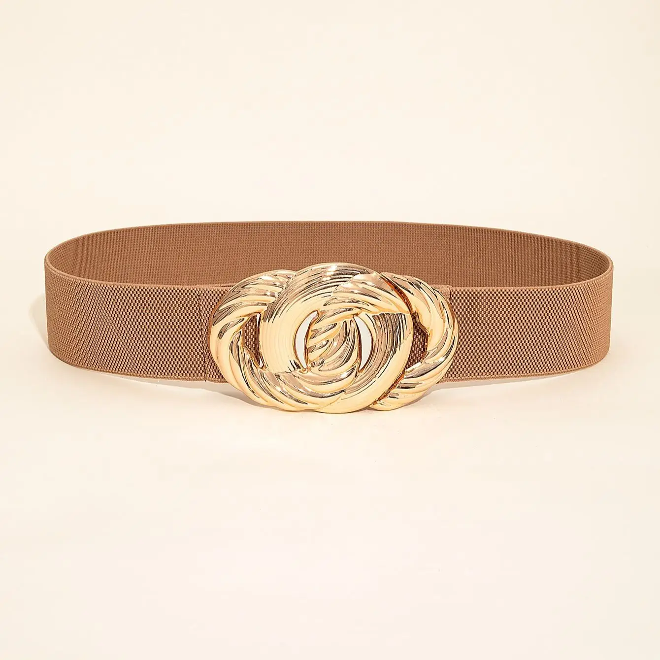 Cintura Donna In Pelle PU Con Doppi Fori E Catena - Elastica E Regolabile, Marrone, Lunga 107 Cm, Per Jeans E Abbigliamento Casual