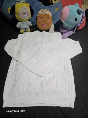 Knitted Women Sweater Button O-neck Pullovers Spring Autumn Basic Sweaters for Female Pullover Slim Solid Bold Stripes Tops photo review