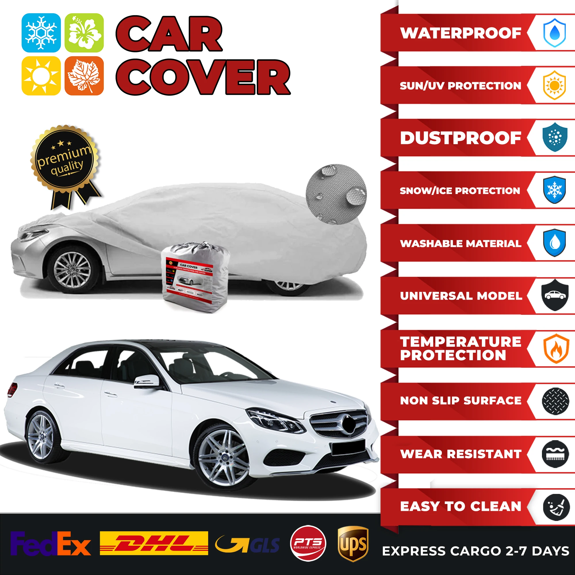 

Car Cover for Mercedes E 200 Universal Car Covers Indoor Outdoor Full Auto Cover Sun UV Snow Dust Resistant Protection