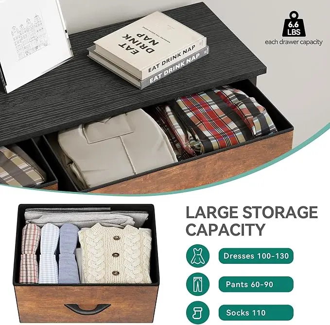 9-Drawer Dresser, Fabric Storage Tower Organizer for Living Room, Hallway, Sturdy Steel Frame, Wooden Top, Easy Pull Fabric Bins 5