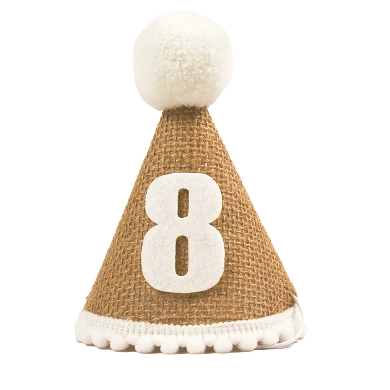 1 stücke Sackleinen Geburtstag Hut Baby 1 2 3 4 5 6 7 8 9 Jahr Junge Mädchen Kegel Hut Stirnband baby Glücklich Geburtstag Party Dekorationen Kinder Geschenk – Detail 14