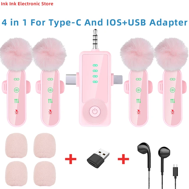 Pink 1 in 4 Lavalier Microphone Noise Cancelling