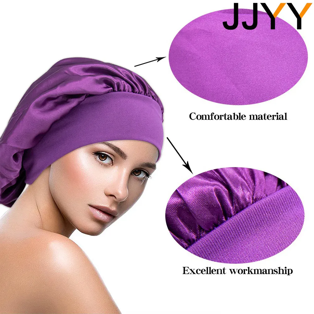 JJYY Sister-Bonnet en satin solide pour femme, bonnet de coiffure, soins des cheveux longs, chapeau de nuit, bonnet de douche rond, outil de coiffure