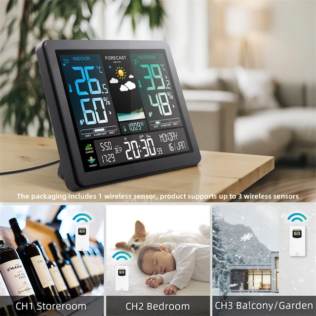 Wireless Digital Weather Station Indoor/Outdoor Weather Forecast with Sensor Table Desk Alarm Clock Temperature Humidity Meter - Image 5
