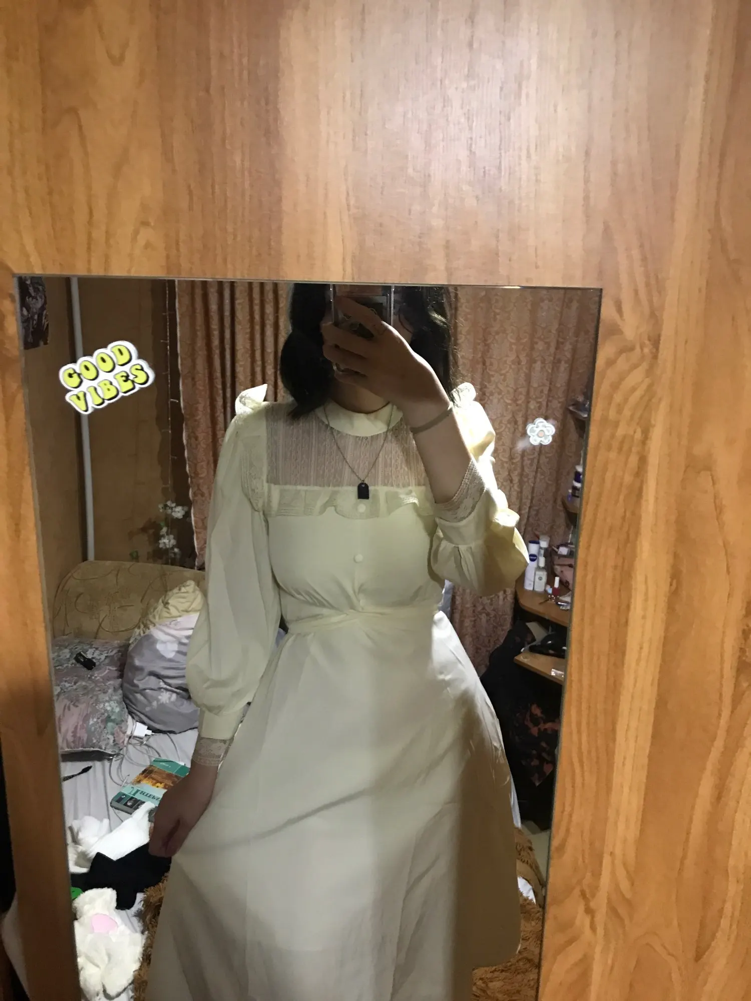 French lace dress, vintage, puff sleeve, elegant, dress, korean fashion, 2022, spring, street, slim, midi, y2k photo review