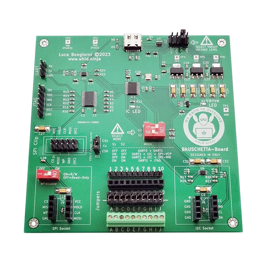 BRUSCHETTA-Board: a Multi-Protocol Hardware Board that supports UART, JTAG, SPI & I2C