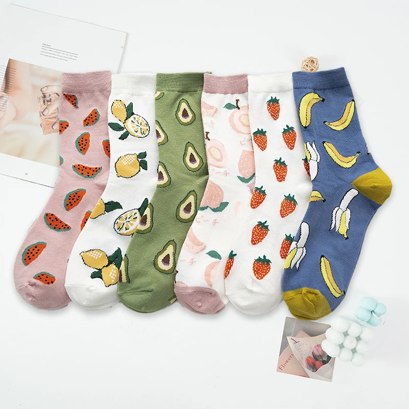 

Женские Носки с рисунком фруктов, арбуза, лимона, корейский стиль, уличные, летние