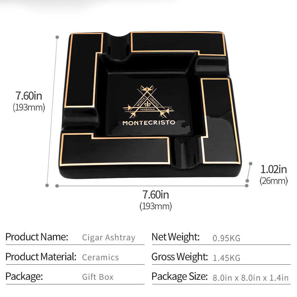 Ceramic Cigar Ashtray Square Cigarette Ashtrays 4 Holder 1 Ash Slot Table Cigar Ash Tray Large Ashtray Home Box