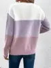 Elegant Three-color Patchwork Sweater Women Daily Commuter Casual Loose Jumpers Female Autumn Winter Knitted Thickened Warm Tops 2