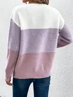 Elegant Three-color Patchwork Sweater Women Daily Commuter Casual Loose Jumpers Female Autumn Winter Knitted Thickened Warm Tops 2